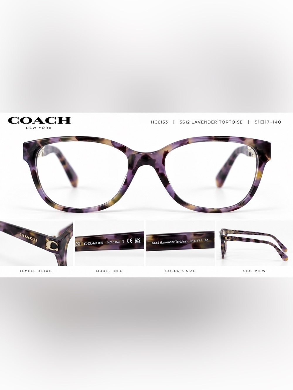 Coach HC6153 Lavender Tortoise Eyeglasses Frames 51-17-140